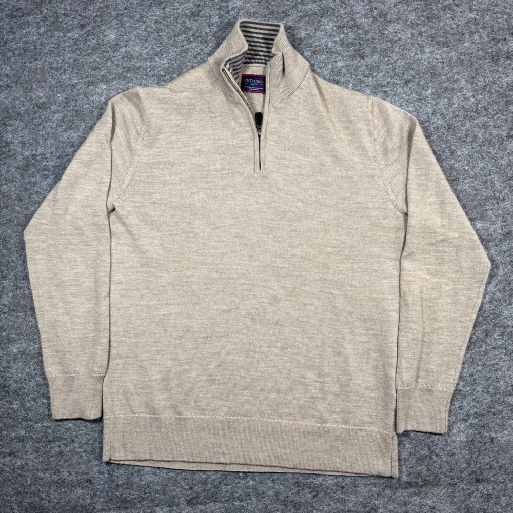 UNTUCKit Belguardo Quarter Zip Sweater Mens S Tan 100% Extra Fine Merino Wool